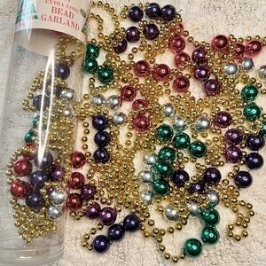 Vintage Christmas Bead Garland Beaded 30 Ft Extra Long Gold Red Purple Green